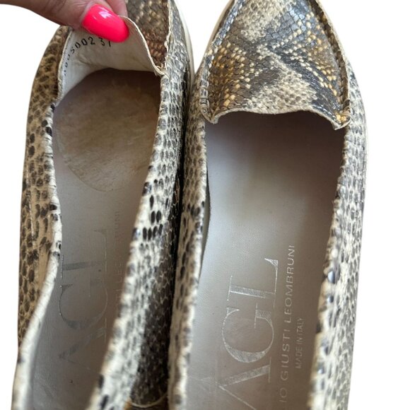 AGL Women's Snake Print Leather Loafers Flats Size 7 / 37 - Picture 3 of 8